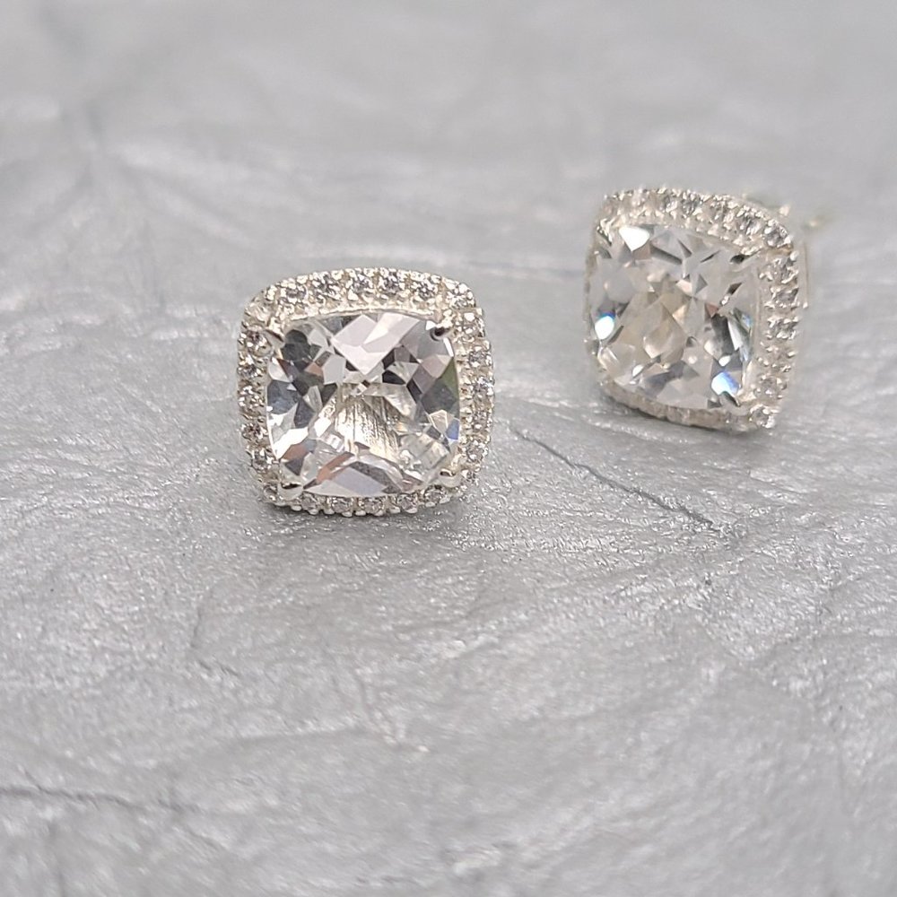 Cubic Zirconia Sterling Silver Stud Earrings-Zircon Stud Earrings-Mother's Day